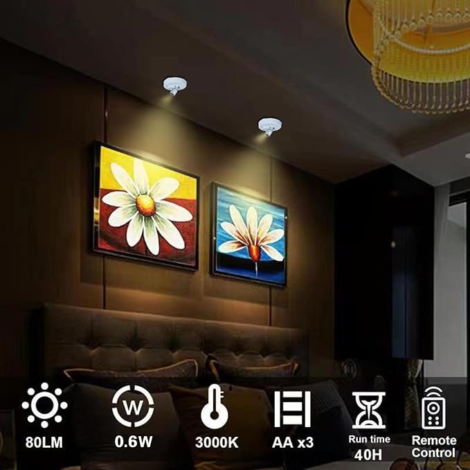 HAMVIDNE LED Spotlight, Battery Operated Picture Lights, Uplighting Indoor
