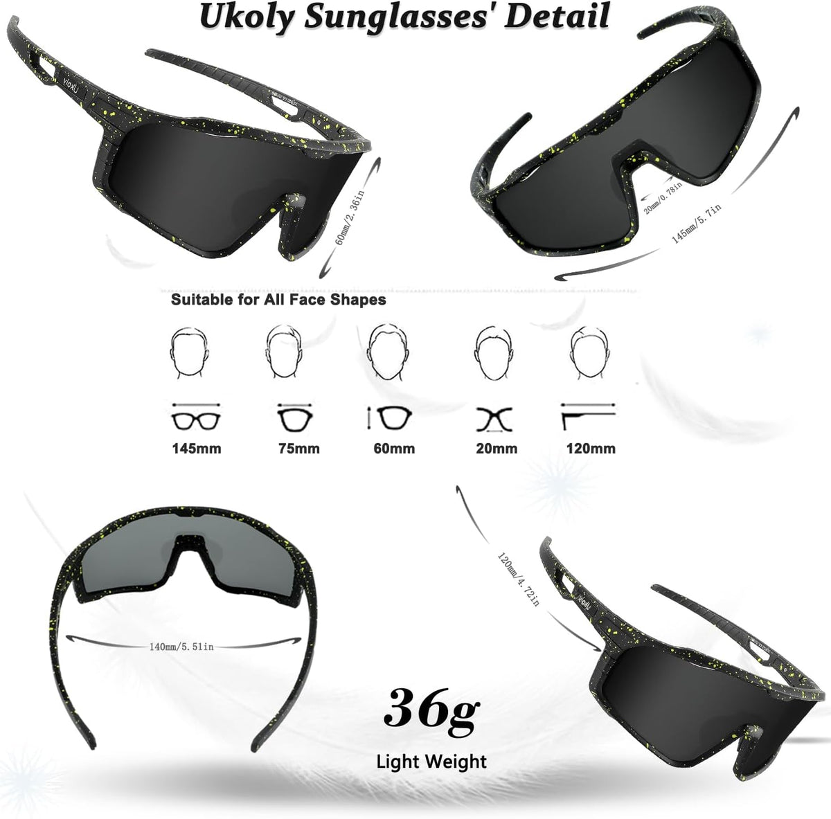 Ukoly Cycling Sunglasses - HD UV400 Sports Glasses for Men & Women | Ideal for Running, Baseball, Fishing, Golf