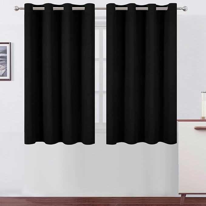 LEMOMO Blackout Curtains 66 x 54 Inch Long Black Curtains Set of 2 Panels Room
