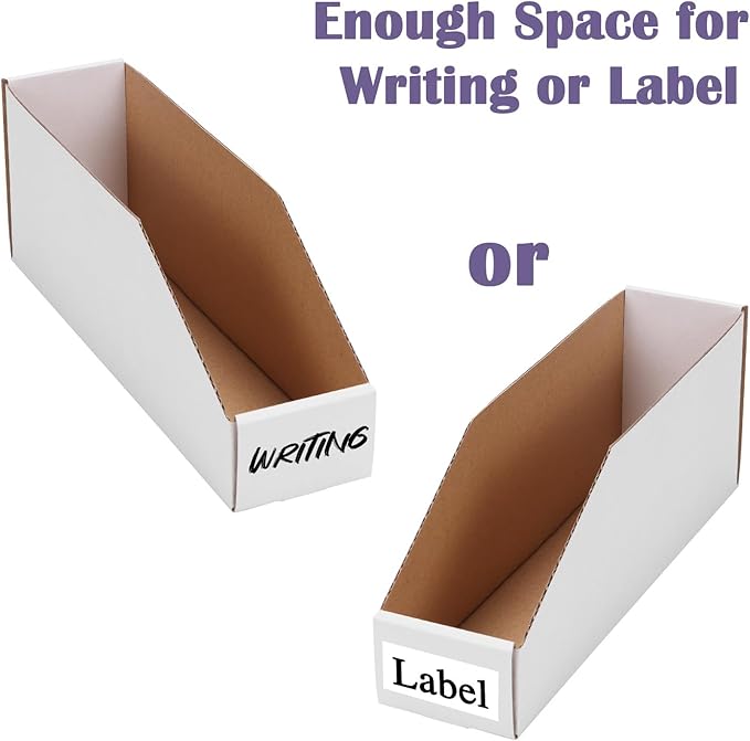 EXYGLO Cardboard Storage Bins 35 Pack, 12x3x4.5 Inch Cardboard Boxes, Corrugated Organizer Bins for Pantry, Shelves, Garage, Office, Shop, White