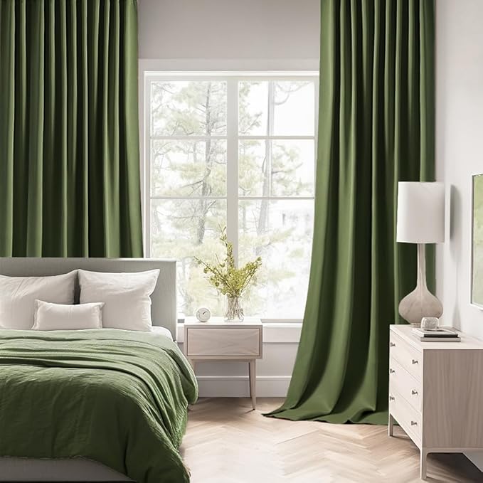 MIULEE Olive Green Back Tab Blackout Curtain 96 Inch Long 2 Panels Set