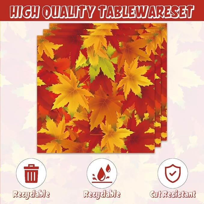 40Pcs Thanksgiving Day Party Supplies for 20 Guests - Fall Leaves Thanksgiving Day Autumn Plates and Napkins for Baby Shower Harvest Birthday Party Decorations