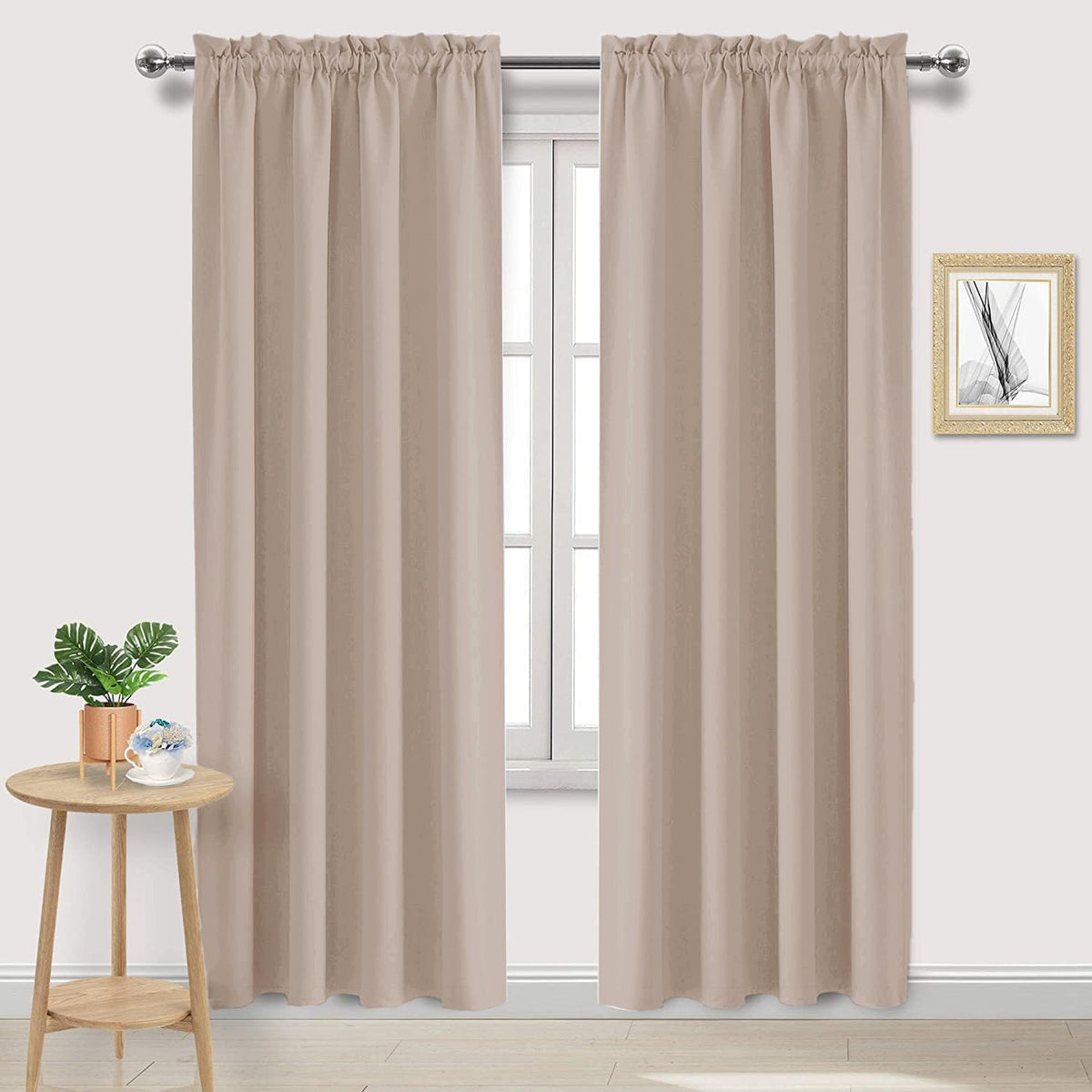 DWCN Blackout Curtains for Living Room Thermal Insulated, Energy Saving & Noise Reducing Bedroom Curtains, Camel, W 52x L 84 Inch, Set of 2 Rod Pocket Curtain Panels