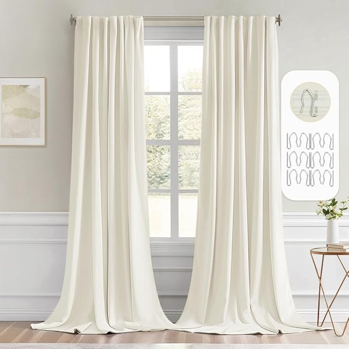 MIULEE Cream Back Tab Blackout Curtain 96 Inch Long 2 Panels Set