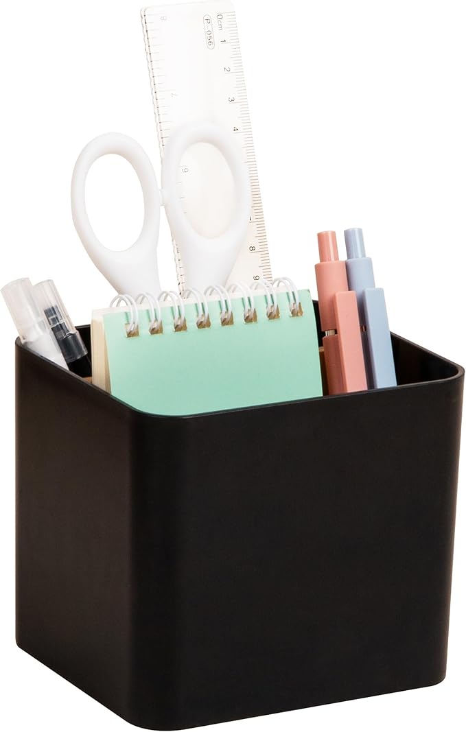 Mind Reader 2-Compartment Desktop Organizer, Removable Wood Divider, Non-Slip Base, Plastic and Wood, Black