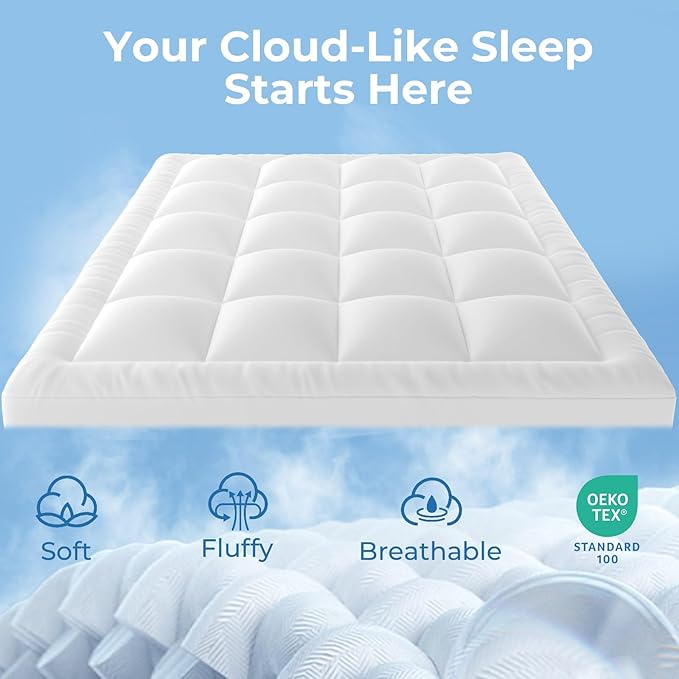 YUGYVOB Full Size Mattress Topper - 600GSM Extra Thick Cooling & Breathable Mattress Pad with Deep Pocket 8"-21" & Soft Down Alternative Filling, White
