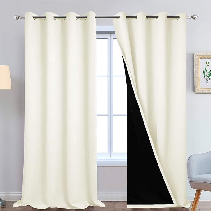 Yakamok 100% Blackout Window Curtain Panels, Heat and Full Light Blocking Drapes