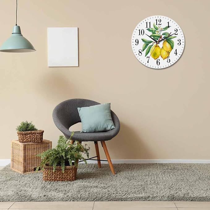 Mxocom Watercolor Lemon Wall Clock Citrus Fruit on a Branch