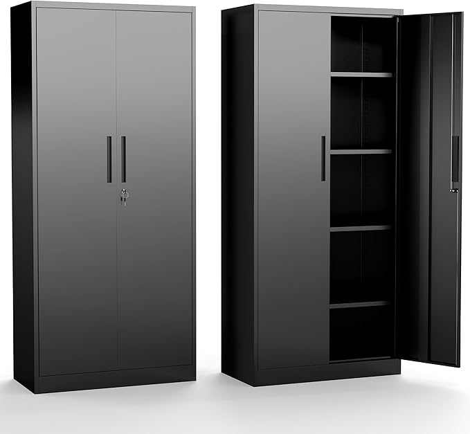 Metal Storage Cabinet with Adjustable Shelves, 72" Steel Garage Storage Cabinets with Lock and 2 Door, Locking Tool Cabinet Utility Cabinets for Garage, Kitchen, Home Office, School, Shop