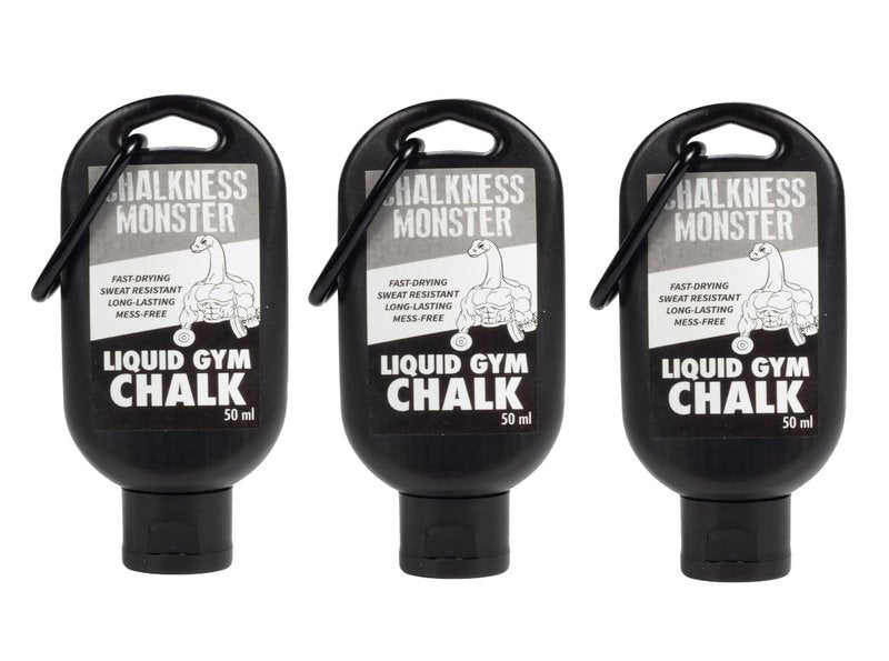 Liquid Gym Chalk - Mess-Free - 3 Pack Premium Sweat Resistant, Long Lasting Grip - Quick Dry Improved Hand Grip for Gymnastics, Rock Climbing, Power Lifting and More - Chalkness Monster 50 mL Bottles
