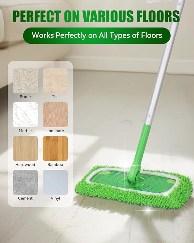 Reusable Microfiber Mop Pads Compatible with Swiffer Sweeper Mop, Wet Pads Refill, Chenille Dry Sweeping Cloths, Washable Wet Mopping Cloths & Dry Cloths for Hardwood Floor Cleaning, 4 Pack