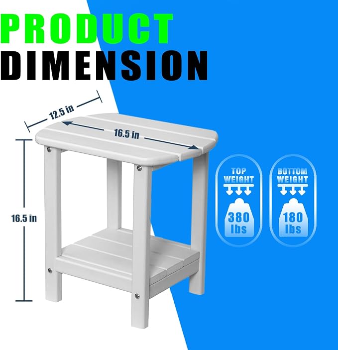 Adirondack Square Outdoor Side Table,2-Tier Storage Patio Side Table with Weatherproof HDPE Material Low