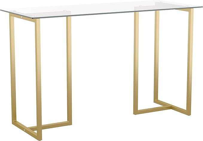 Martha Stewart Eli Home Office Desk with Glass Top and Steel Frame, Polished Brass