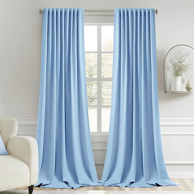 MIULEE Sky Blue Back Tab Blackout Curtains 108 Inch Long 2 Panels Set