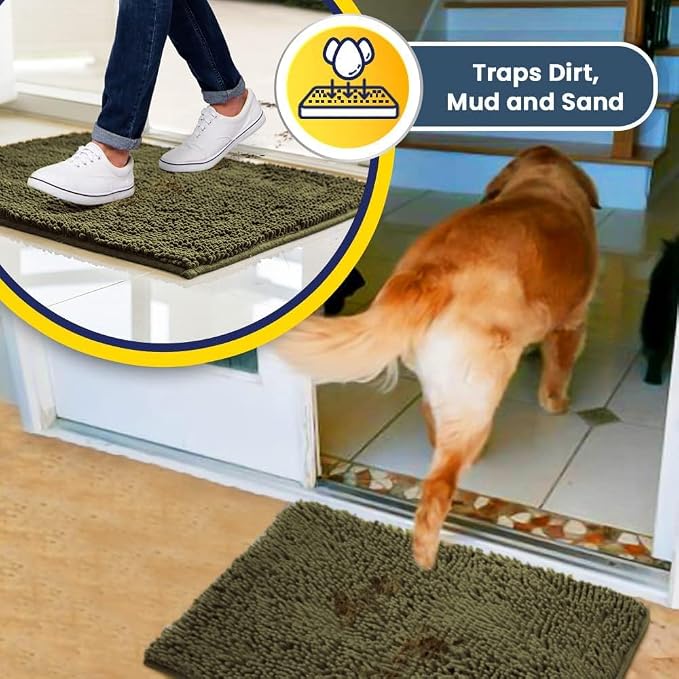 Muddy Mat® | Super Water Absorbent Door Mat Indoor, Microfiber Quick Dry Chenille Entryway Rug, Slip Resistant Front Door Mat, Indoor Mats for Entryway, Machine Washable Pet Rug, Sage 6ft x 9ft