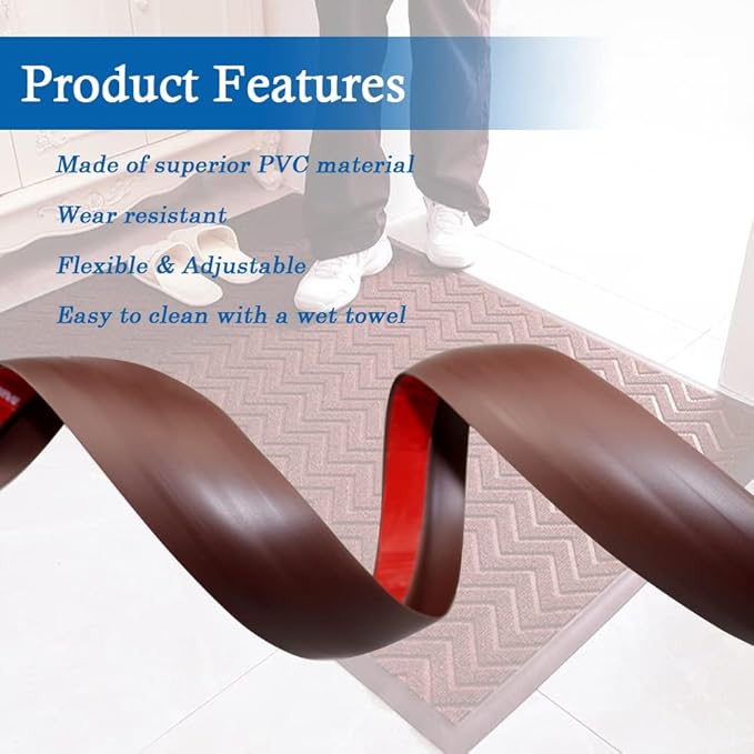 Floor Transition Strip Self Adhesive Carpet & Flooring Transitions Edging Trim Strip PVC Threshold Transitions Suitable for Threshold Height Less Than 5mm (3.3Ft, Brown)
