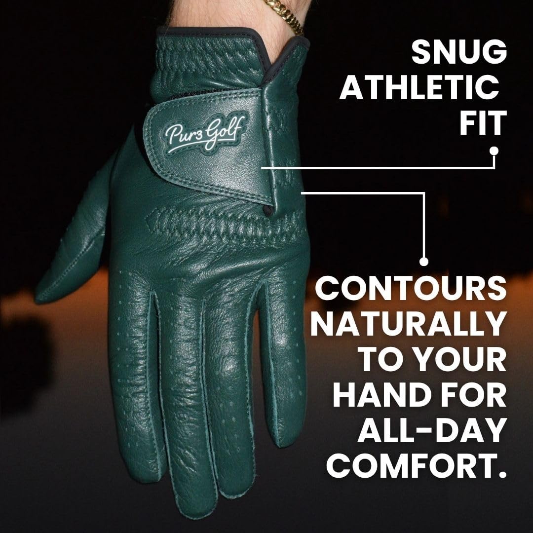 PUR3 Cabretta Leather Golf Gloves - 2 Pack Heritage Collection with Putting Aim Ball Marker | Men's Left & Right Hand