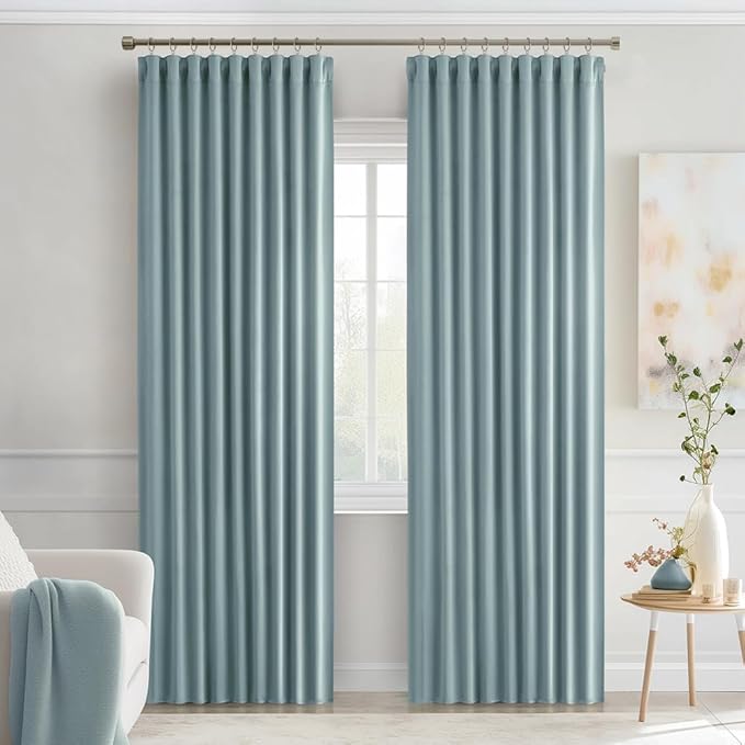MIULEE Slate Blue Back Tab Blackout Curtains 90 Inches Long 2 Panels Set