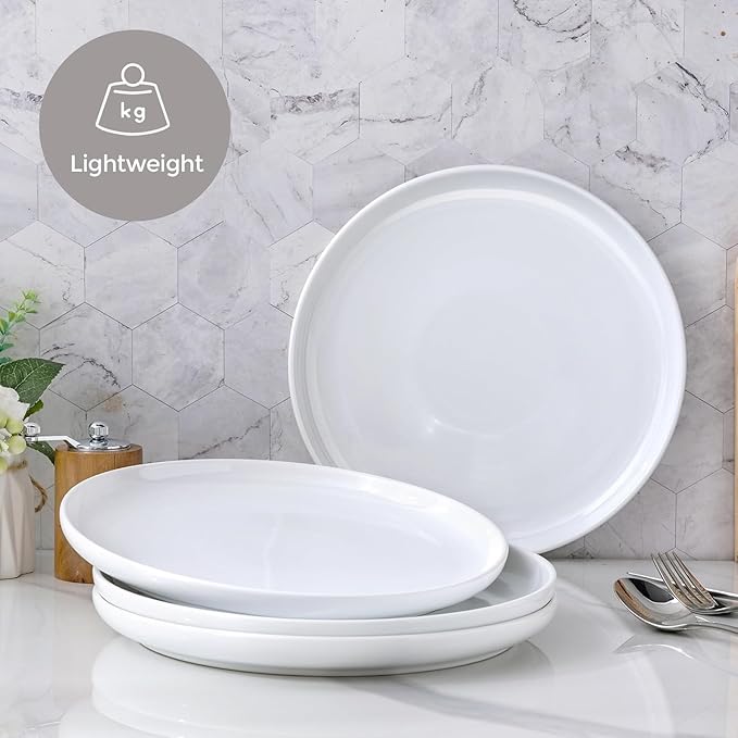 GBHOME Ceramic Dinnerware Sets, 12 Pieces Stoneware Dinnerware Set, Plates and Bowls Sets, Dishwasher & Microwave Safe Dishes | Service for 4 -White