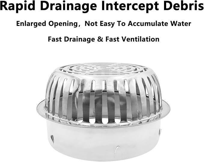 Roof Floor Drain,SAFYY 304 Stainless Steel Roof Drain Dome,Balcony Roof Dome Drain Cover,Yard Outdoor Anti Blocking Strainer,Gardens Gutter Cleaning Tool,Rain Bucket Drainage Parts (2, 160mm/6.3")