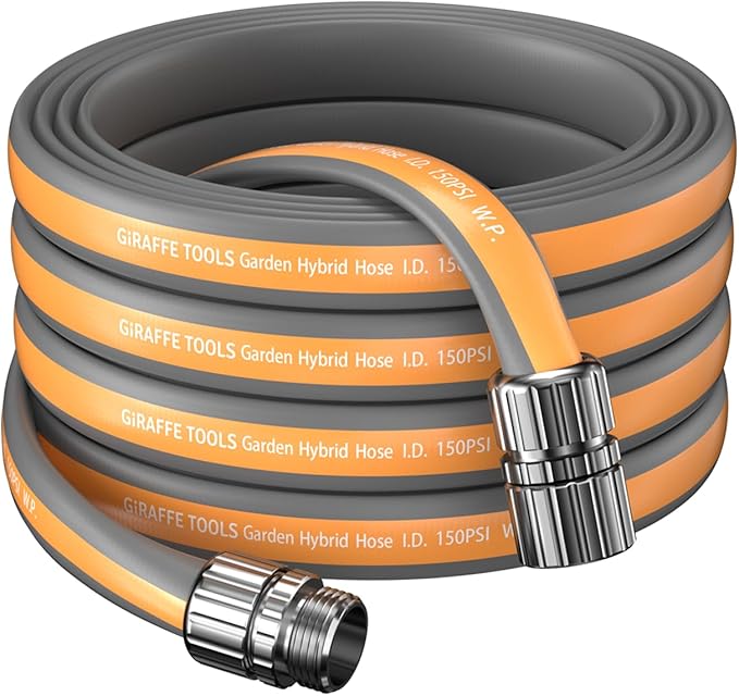 Giraffe Tools 50FT Garden Hose, 5/8" Lightweight Lay Flat Water Hose, No-Kink, Flexible Gardening Hose with Male to Female Aluminum Fitting, Customizable-Length Hose Pipe for Yard