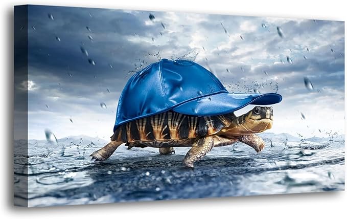 Lovely Sea Turtle Picture Canvas Wall Art for Bathroom Decor,Animal Canvas Print Paintings Artwork for Living Room Home Office Kitchen Wall Decoration,Stretched 28x57 inches Framed Ready to Hang