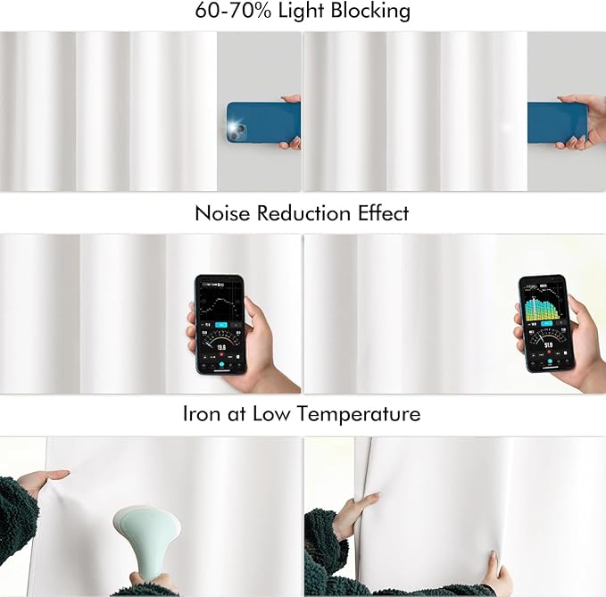 MIULEE Pure White Back Tab Light Blocking Curtains 63 Inch Length 2 Panels Set
