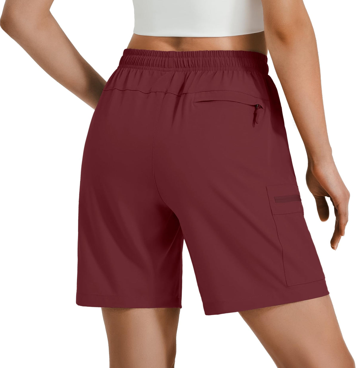 Hugut Women's Lightweight Hiking Cargo Shorts Quick Dry Athletic Shorts Camping Travel Golf Zipper Pockets Water Resistant Maroon
