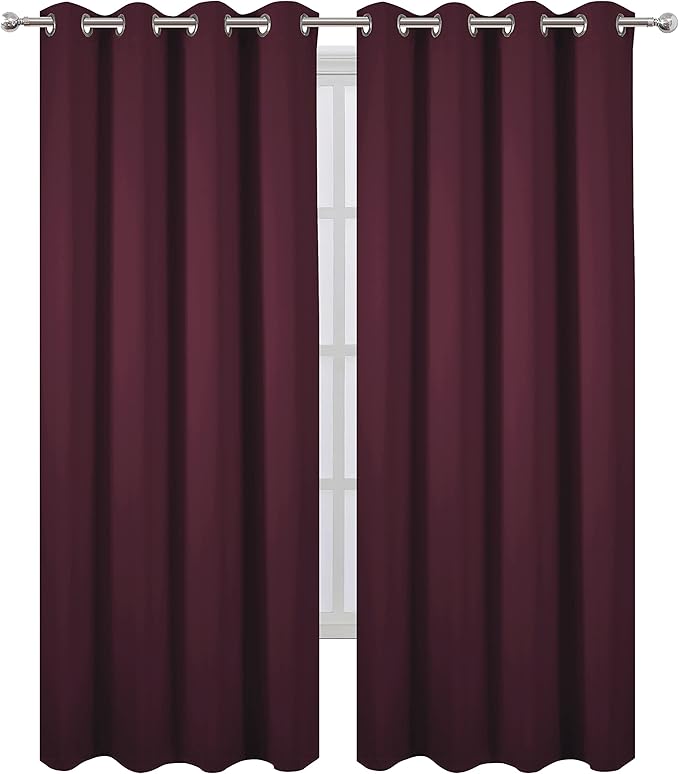 LEMOMO Burgundy Red Thermal Blackout Curtains/52 x 95 Inch/Set of 2 Panels Room