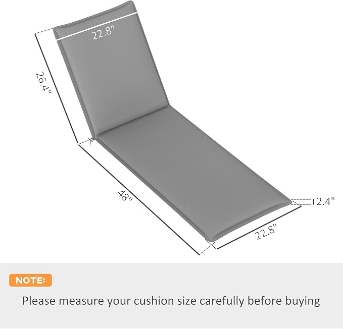 Outsunny Outdoor Lounge Chair Cushion Set of 2, UPF50+ 200gsm Fabric and 25D High-Density Foam, Foldable Patio Chaise Lounge Cushion Set, Fade Resistant for Lawn Pool, 76" x 23", Gray