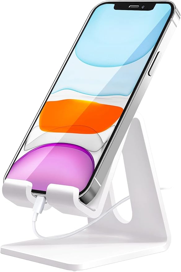 Crpich Acrylic Cell Phone Stand, Portable Phone Holder, White Phone Stand for Desk, Compatible with Phone16 15 14 13 12 Pro Max Mini 11 Plus, Switch, Android Smartphone, Pad, Tablet, Desk Accessories