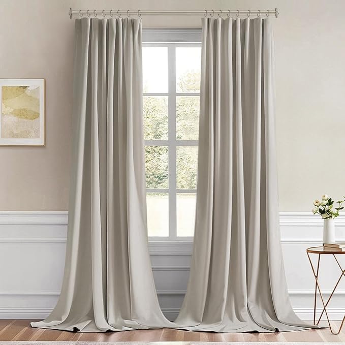 MIULEE Natural Back Tab Blackout Curtains 102 Inch Long 2 Panels Set