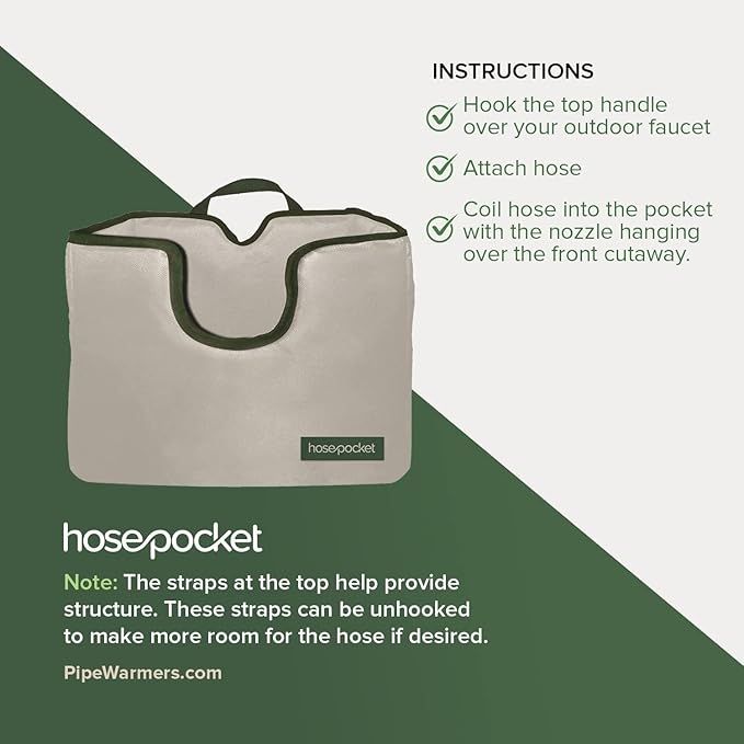 Expandable Garden Hose Holder by Hose Pocket – Store Your Expandable Garden Hose Neatly and Simply – Size Large Designed For 50-100 ft. Hose (Large)