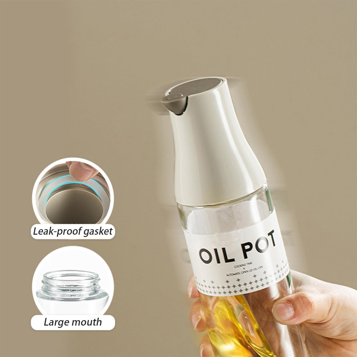 2 Pack Oil Dispenser for Kitchen, Auto Flip Non-Drip Design, Leak Proof, Oil Vinegar Dispenser Set, Glass Oil Bottle with 500ml Capacity, Warm Grey (2)