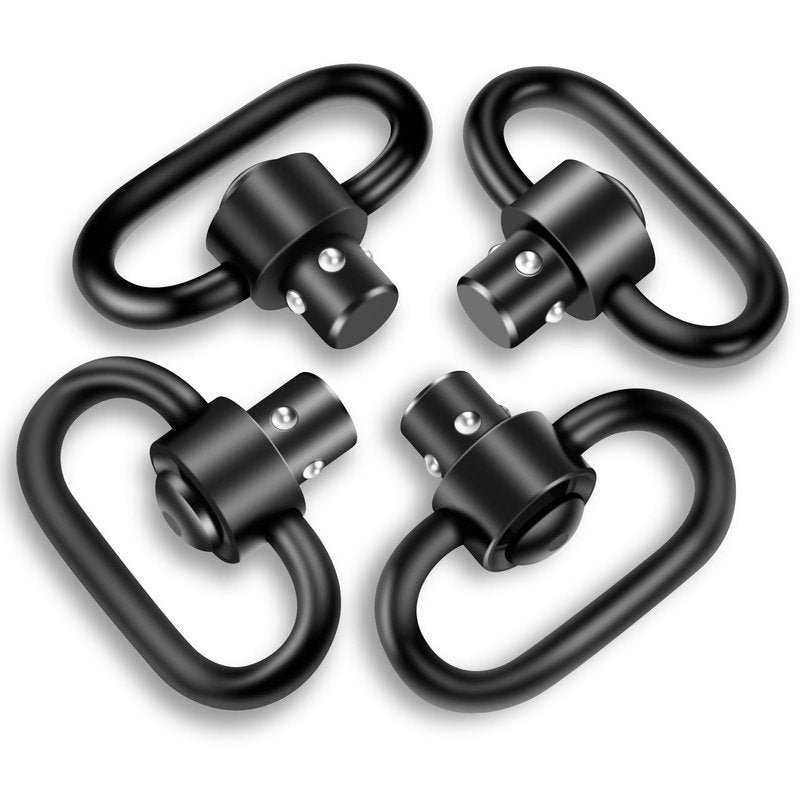 PUKESI 4 Pcs QD Sling Swivels, 1.25" or 1" Push Button Quick Detach D-Loop Triangle Loop Set for Two Point Traditional QD Sling Swivel Mounts (4 Pack 1.25" QD Swivels)