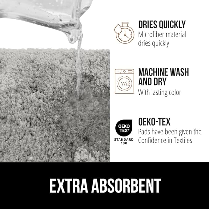 GORILLA GRIP Bathroom Rugs, Ultra Soft Absorbent Mat, Thick Plush Bath Rug, Machine Washable, Microfiber Quick Dry, Mats for Shower, Bathtub and Floor, Home Decor Accessories, 24x17, Light Gray