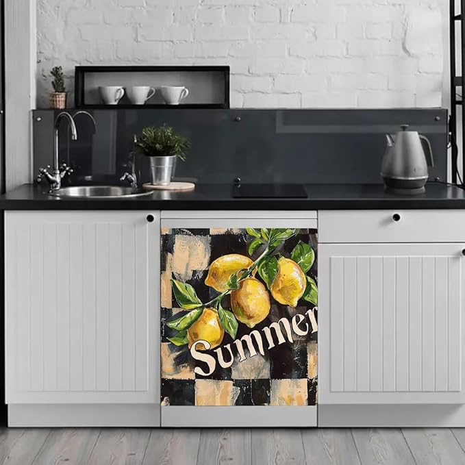 Generic Summer Lemon Dishwasher Face Cover,Fridge Door Cover,Magnetic Sticker,Decorative Farmhouse Fruit Sticker,23x26