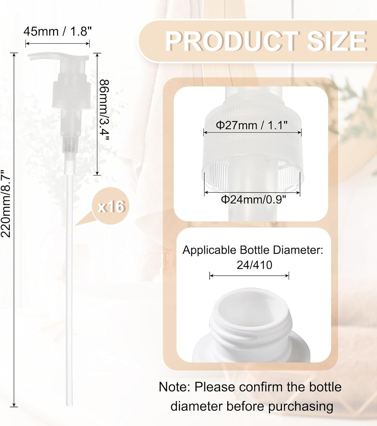 uxcell 16 Pcs Soap Dispenser Pump Heads Soap Dispensers Top Pumps Replacement Switch Pumphead for Standard 24/418 Neck Size Lotion Shampoo Bottle, Transparent