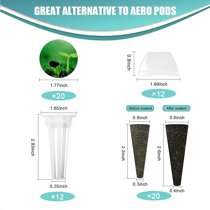 Haligo 64pcs Seed Pod Kit for Aerogarden, Hydroponics Supplies for All Brands Hydroponics Growing System, Grow Anything Kit with 20 Grow Sponges, 20 PVC Labels, 12 Plant Baskets & Domes, 1pc Tweezer
