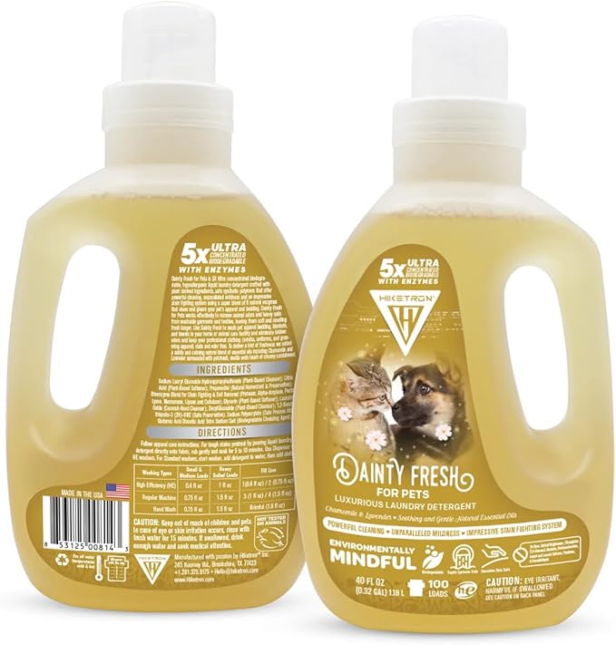 Hiketron Dainty Fresh For Pets Liquid Laundry Detergent, 5x Ultra Concentrated, Tough Stains Remover, Long Lasting Scent (80 Fl Oz, Pack of 2)