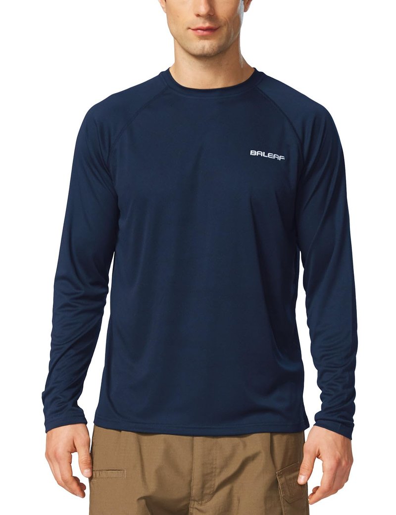 baleaf Mens UPF 50+ Sun Protection Shirts Long Sleeve Rash Guard, Quick Dry 4-Way Stretch for Fishing Swimming Surfing 01-Dark Blue 3XL