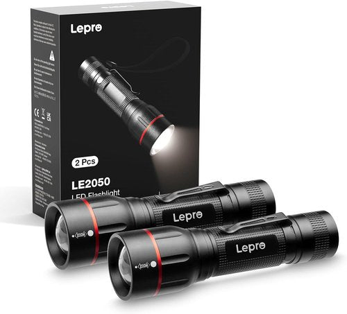 Lepro LED Flashlight - High Lumens, 5 Lighting Modes, Waterproof & Zoomable | 2 Pack for Emergencies & Camping