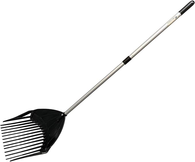 MLTOOLS Gardening Rake Shovel Sieve 3-in-1 Garden Tools, No Bend Weed Puller or Leaf Rake for Lawn, Yard, Pool, Stable, Extendable Mulch Muck Rake Telescopic Handle, Angled Pitch Fork Tines R8279-EXT