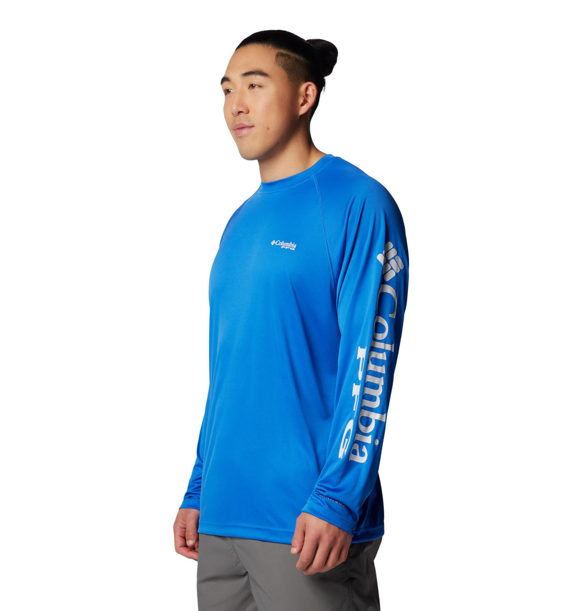Columbia Men's PFG Terminal Tackle Long Sleeve Fishing Shirt, Vivid Blue/Cool Grey Logo, Large Tall