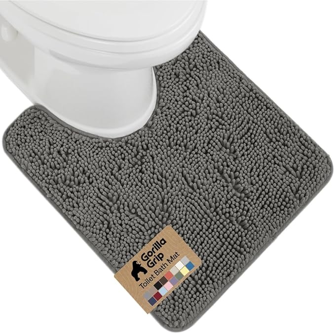 GORILLA GRIP Plush Absorbent Shaggy Chenille Bath Rug Mat for Oval Toilet Base with Rubber Backing, Machine Washable Rugs, Soft Microfiber Contour Mats for Toilets, Bathroom Decor, Charcoal