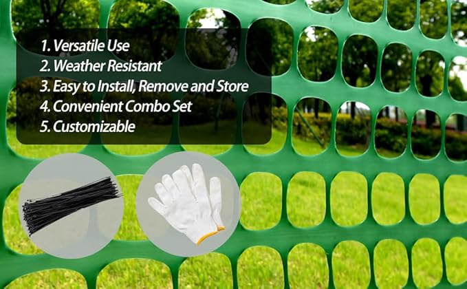 PotatoLife Plastic Mesh Fence Safety Fence, 2'x25' Roll with 50 Zip Ties, Resuable Temporary Netting for Garden Fencing, Construction, Snow Fencing, Animal Barrier, Poultry, Deer, Patio, Green
