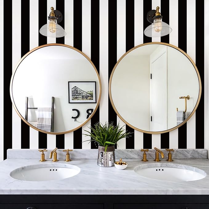 Jeweluck Black and White Wallpaper Peel and Stick Wall Paper 17.7”x118.1” Black