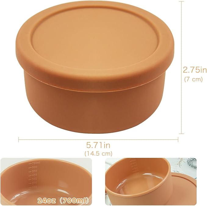 XU&PEIQI 24oz Silicone Food Storage Containers,Round Bowls with Lids - Meal Prep Containers for Kitchen Serving, Salad & Lunch - Airtight, Microwave/Fridge/Dishwasher Safe, BPA-Free (Baby blue)