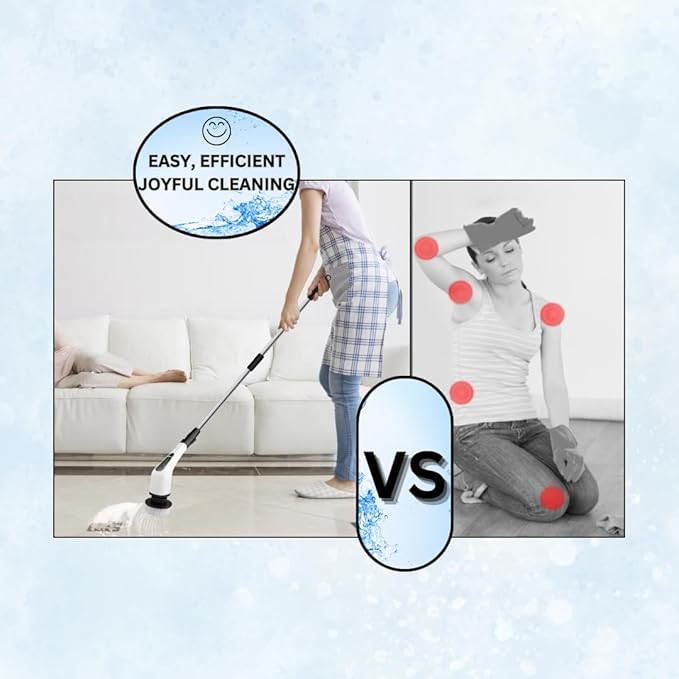 Electric Spin Scrubber, Cordless Cleaning Brush with 8 Replaceable Heads, Adjustable Handle, Dual Speed Power Scrubber for Bathroom, Bathtub, Floor, Tile, and Kitchen Cleaning