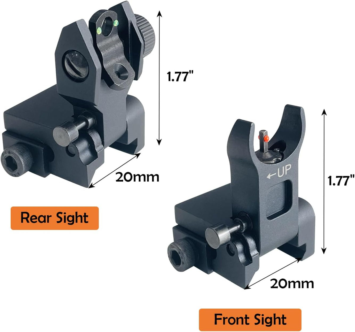 Skiennix Flip Up Front & Rear Iron Sights - Fiber Optic Backup Sights with Green & Red Dots